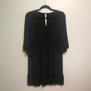 Uncle Frank Black Ruffle Dress with Deep V-Neck XL